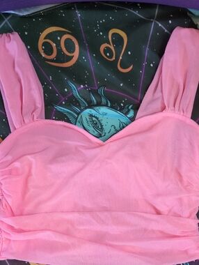 Pink Ruched Square-Neck Crop Top